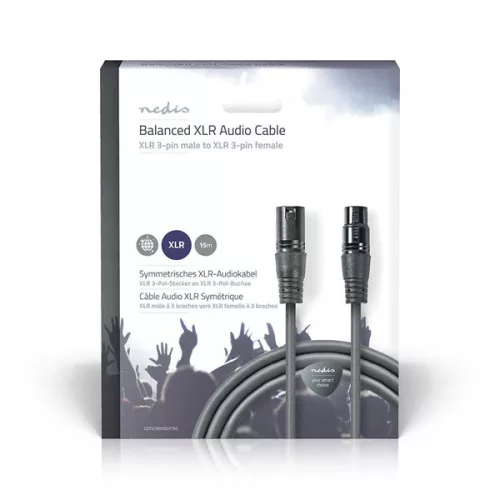 Nedis COTG15010GY150 balanced/szimmetrikus  XLR 3 tűs dugó | XLR 3 tűs aljzat, 15m
