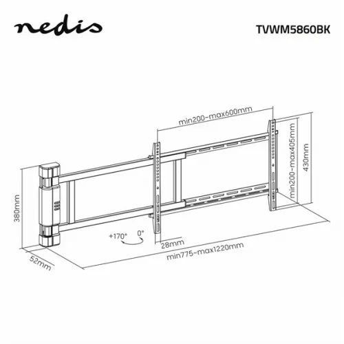 Nedis TVWM5860BK LCD TV / monitot motoros fali tartó konzol, 32-75", max. teherbírás 60 kg, faltáv:56mm, távirányító