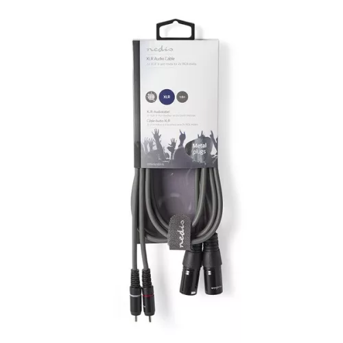 Nedis COTH15210GY15 balanced/szimmetrikus félprofi XLR audio kábel, 2x XLR 3 tűs dugó - 2x RCA dugó, 1,5m