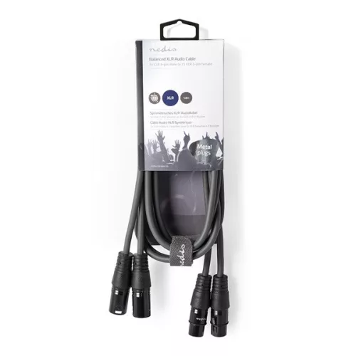 Nedis COTH15030GY15 balanced/szimmetrikus félprofi XLR audio kábel, 2 x XLR 3p dugó - 2 x XLR 3p aljzat, 1.5m, rugalmas