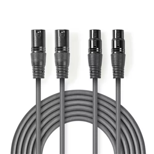 Nedis COTH15030GY30 balanced/szimmetrikus félprofi XLR audio kábel, 2 x XLR 3p dugó - 2 x XLR 3p aljzat, 3m, rugalmas