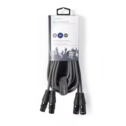 Nedis COTH15030GY30 balanced/szimmetrikus félprofi XLR audio kábel, 2 x XLR 3p dugó - 2 x XLR 3p aljzat, 3m, rugalmas