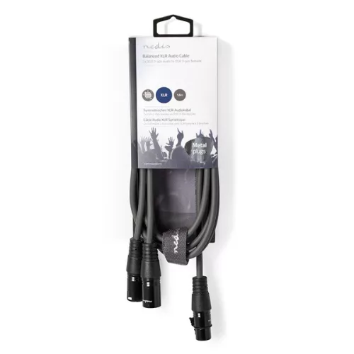 Nedis COTH15020GY15 balanced/szimmetrikus félprofi XLR audio kábel, XLR 3p aljzat - 2 x XLR 3p dugó, 1.5m, rugalmas