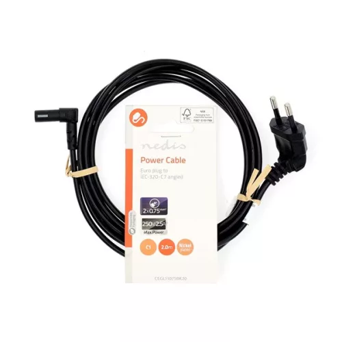 Nedis CEGL11075BK20 tápkábel IEC-320-C1, 90°-os szögben hajlított, 2m