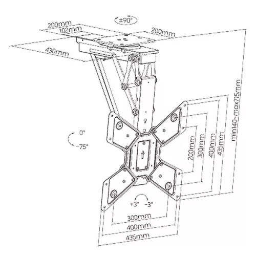 Nedis TVCM5850BK motoros mennyezeti / plafon TV / monitor állvány/tartó konzol, 23-65", dönthető, forgatható, WIFI, 30kg