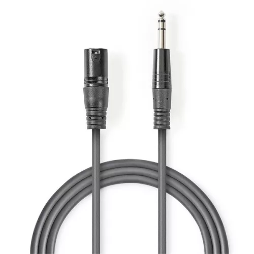 Nedis COTH15100GY15 balanced/szimmetrikus félprofi audio kábel, 6,35mm sztereo jack dugó - 3p XLR dugó, hossz 1,5m
