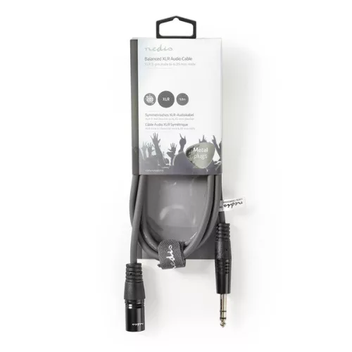 Nedis COTH15100GY15 balanced/szimmetrikus félprofi audio kábel, 6,35mm sztereo jack dugó - 3p XLR dugó, hossz 1,5m