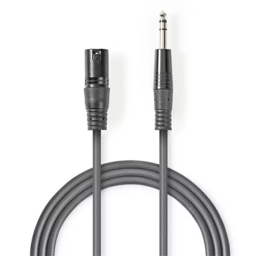 Nedis COTH15100GY30 balanced/szimmetrikus félprofi audio kábel, 6,35mm sztereo jack dugó - 3p XLR dugó, hossz 3m