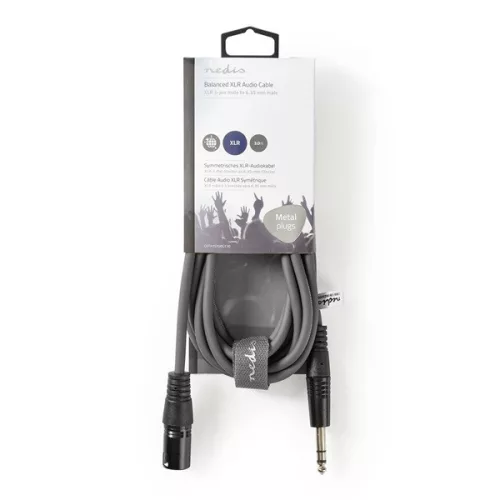 Nedis COTH15100GY30 balanced/szimmetrikus félprofi audio kábel, 6,35mm sztereo jack dugó - 3p XLR dugó, hossz 3m