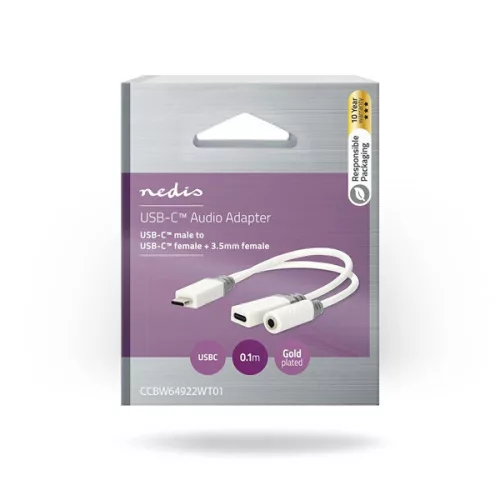 Nedis CCBW64922WT01 USB-C (USB C) dugó - USB-C aljzat, 3,5 mm sztereo jack aljzat, 60W, DAC