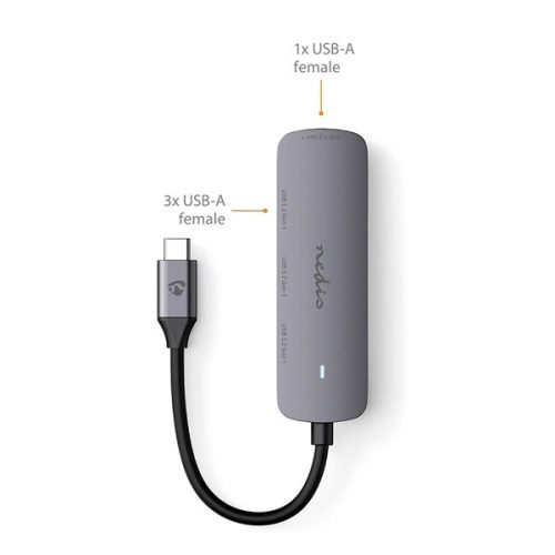 Nedis CCGB64220GY01 4 portos USB hub, USB-C dugó (USB C) - 4x USB A 3.2 Gen 1