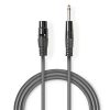 Nedis COTH15120GY15 félprofi audio kábel, 6,35mm mono jack dugó - 3p XLR aljzat, hossz 1,5m, rugalmas