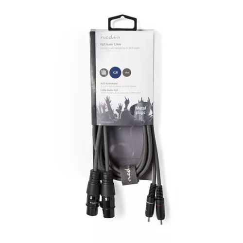 Nedis COTH15230GY15 balanced/szimmetrikus félprofi audio kábel, 2x XLR aljzat - 2x RCA dugó, 1,5m