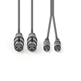   Nedis COTH15230GY30 balanced/szimmetrikus félprofi audio kábel, 2x XLR aljzat - 2x RCA dugó, 3m