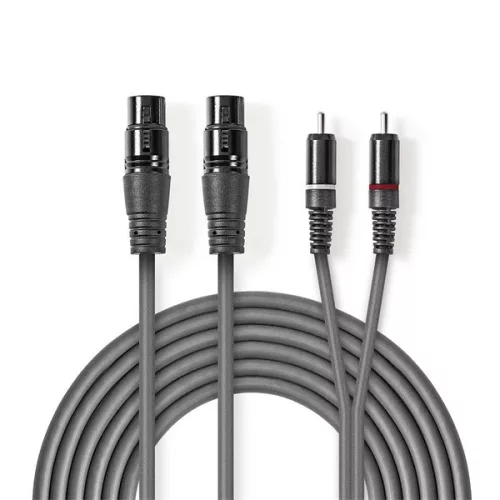Nedis COTH15230GY30 balanced/szimmetrikus félprofi audio kábel, 2x XLR aljzat - 2x RCA dugó, 3m