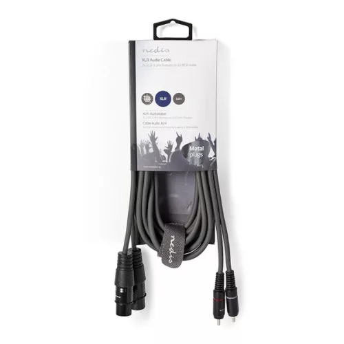 Nedis COTH15230GY30 balanced/szimmetrikus félprofi audio kábel, 2x XLR aljzat - 2x RCA dugó, 3m