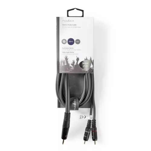 Nedis COTH22200GY30 félprofi audio kábel, 3,5mm sztero jack dugó - 2 x RCA dugó, 3m, rugalmas