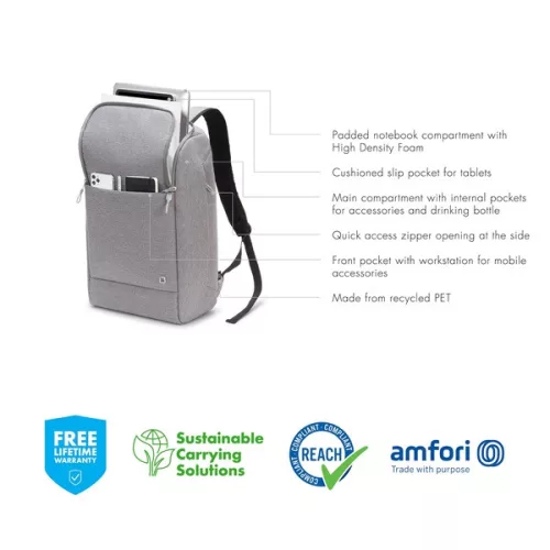 DICOTA D31876-RPET Notebook hátizsák Eco MOTION 13 - 15.6" Világosszürke