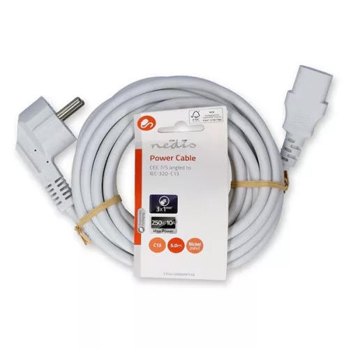 Nedis CEGL10000WT50 táp kábel IEC-320-C13, 3 x 1mm˛ hossz 5m, fehér