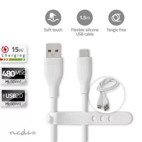   Nedis CCGB60800WT15 flexibilis USB A - USB C (USB-C) kábel, USB2.0, 15W, hossz 1,5m, fehér rugalmas szilikon