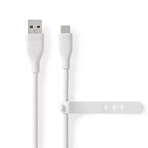 Nedis CCGB60800WT15 flexibilis USB A - USB C (USB-C) kábel, USB2.0, 15W, hossz 1,5m, fehér rugalmas szilikon