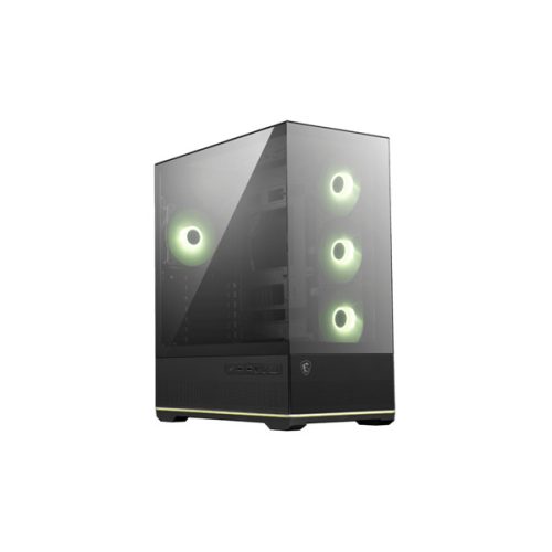 MSI Ház Micro ATX PANO 110R PZ, 4xARGB ventilátor, Tápegység nélkül, üvegfalú, fekete