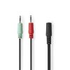 Nedis CAGB22160BK02 sztereo audio kábel, 2x 3,5 mm jack dugó - 3,5 mm sztereo jack aljzat, 0,20m