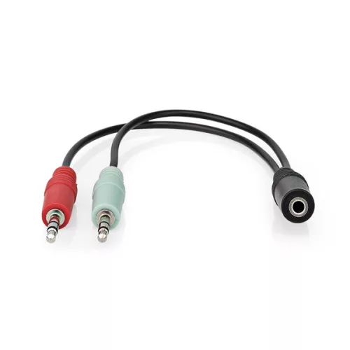 Nedis CAGB22160BK02 sztereo audio kábel, 2x 3,5 mm jack dugó - 3,5 mm sztereo jack aljzat, 0,20m