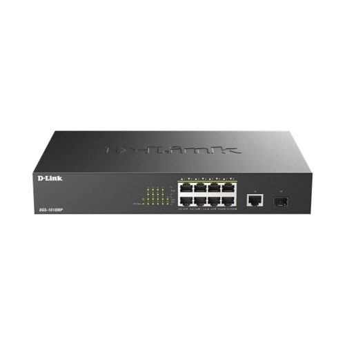 D-LINK Switch 8x1000Mbps(8xPOE) + 1xLAN(1000Mbps) + 1xSFP Menedzselhető Fémházas Asztali, DGS-1010MP/E