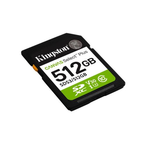 KINGSTON Memóriakártya SDXC 512GB Canvas Select Plus Gen3 150R C10 UHS-I U3 V30