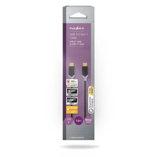 Nedis CCBW64700AT10 USB3.2 Gen 1 USB-C (USB C) dugó - dugó, 60 W, 4K@60Hz, 5 Gbps, 1m