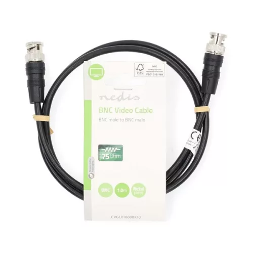 Nedis CVGL01000BK10 BNC video kábel, 75 Ohm, 1m