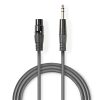 Nedis COTH15110GY15 félprofi audio kábel, 6.35mm sztereo jack - 3p XLR aljzat, 1,5m
