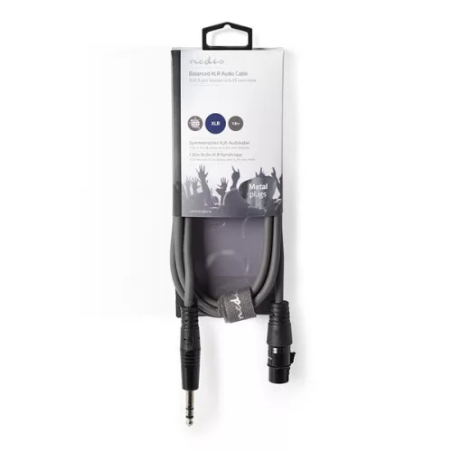 Nedis COTH15110GY15 balanced/szimmetrikus félprofi audio kábel, 6.35mm sztereo jack - 3p XLR aljzat, 1,5m