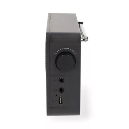 Nedis RDFM2225BK hordozható FM rádió, digitális hangolás, Bluetooth, Fejhallgató kimenet, Ébresztőóra, akkumulátor