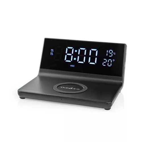Nedis WCACQ20BK ébresztő óra vezeték nélküli telefon töltővel, Qi tanúsítvánnyal rendelkező 5 / 7,5 / 10 / 15 W töltés