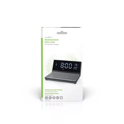 Nedis WCACQ20BK ébresztő óra vezeték nélküli telefon töltővel, Qi tanúsítvánnyal rendelkező 5 / 7,5 / 10 / 15 W töltés