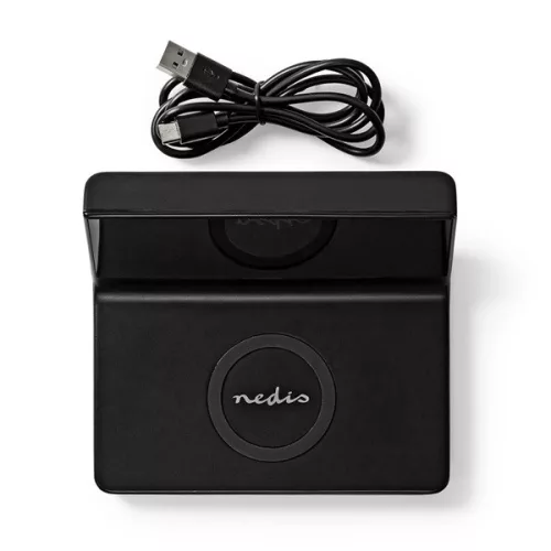Nedis WCACQ20BK ébresztő óra vezeték nélküli telefon töltővel, Qi tanúsítvánnyal rendelkező 5 / 7,5 / 10 / 15 W töltés