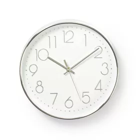   Nedis CLWA015PC30SR falióra, 30 cm átmérő,  1 x AA, ezüst/fehér, quarz technológia, 1,5V