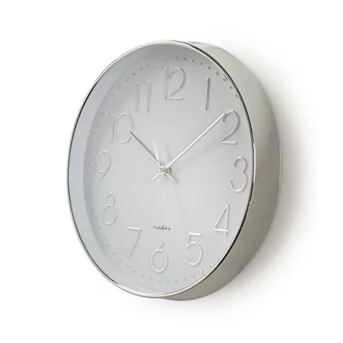 Nedis CLWA015PC30SR falióra, 30 cm átmérő,  1 x AA, ezüst/fehér, quarz technológia, 1,5V
