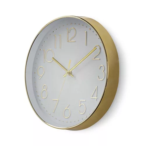 Nedis CLWA015PC30GD falióra, 30 cm átmérő,  1 x AA, arany/fehér, quarz technológia, 1,5V