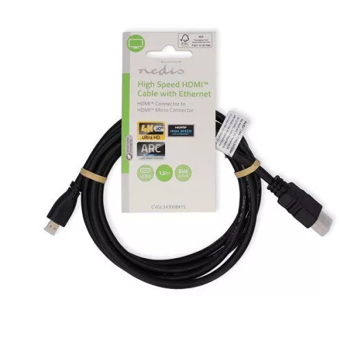 Nedis CVGL34700BK15 micro HDMI - HDMI kábel 4K@30Hz, 10.2 Gbps, 1.50 m