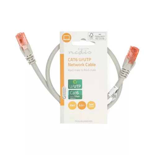 Nedis CCGL85230GY05 UTP Cat6 patch kábel, RJ45 aranyozott érintkezők, hossz 0,5m