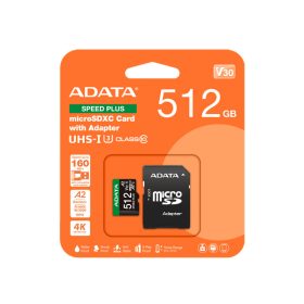   ADATA Memóriakártya MicroSDXC 512GB + Adapter SPEED PLUS UHS-I U3 (180/160)