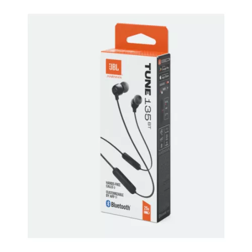 JBL T135BT BLK, vezeték nélküli fülhallgató, fekete, Bluetooth, 25 óra üzemidő, JBL Pure Bass, kihangosítás