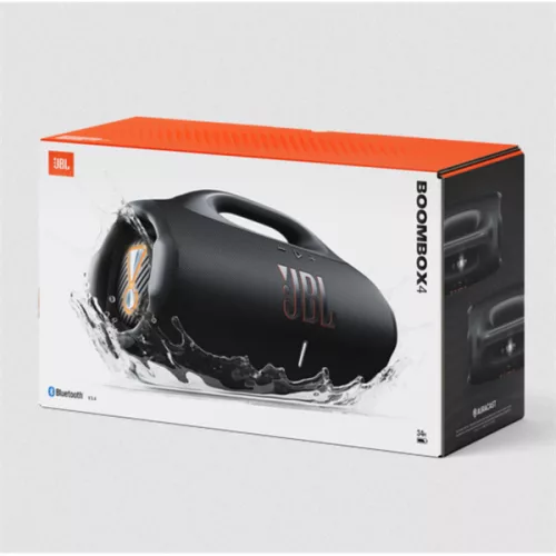 JBL BOOMBOX 4 hordozható bluetooth hangszóró, vízálló, porálló, 34 óra lejátszási idő, AI Sound Boost, fekete
