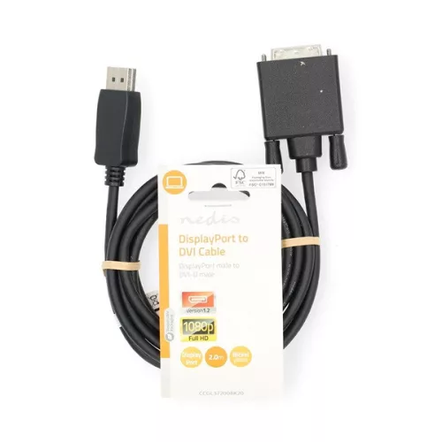 Nedis CCGL37200BK20 Displayport dugó - DVI-D 24+1-Tűs kábel 1080p, 2m