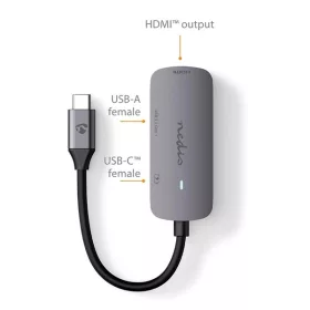   Nedis CCGB64230GY01 USB-C multiport, USB C - HDMI™ Kimenet, USB-A Aljzat, USB-C™ Aljzat, 5 Gbps, 0,10 m