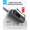 ANKER Powerbank Zolo 25000mAh, 165W, Beépített USB-C kábel behúzható, fekete - A1695H11