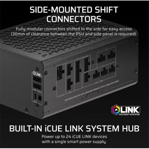 CORSAIR Tápegység Moduláris, iCUE LINK HXi SHIFT Series HX1200i SHIFT, 1200W, Cybenetics Platinum